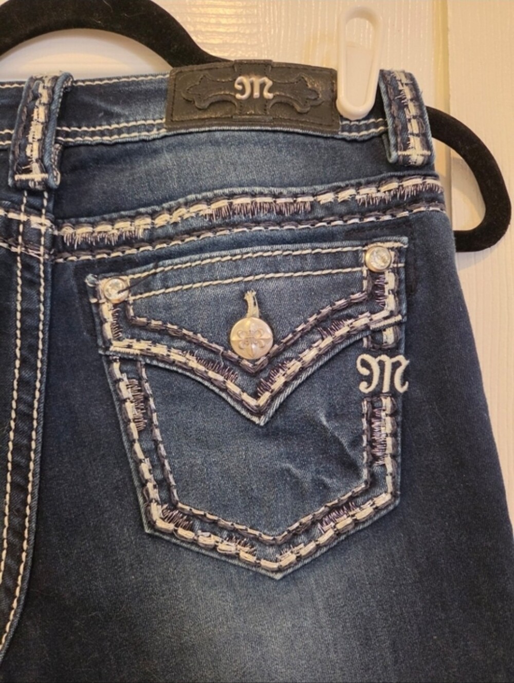 Miss Me Medium/Dark Blue Embellished Cropped Skinny Jeans